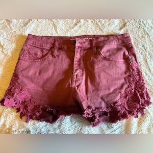Mossimo High Rise Red Shorts with Lace Florals